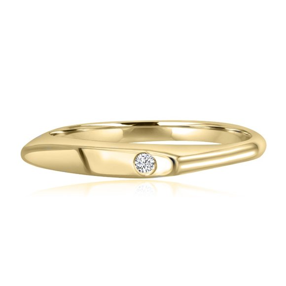Minimalist Thin Real Diamond Pinky Ring Solid 14k Yellow Gold Round 0.02 Carat